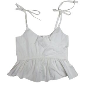 Express White Tie Shoulder Peplum Cami Top Large Smocked Back Wrap Front V-Neck